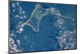 Satellite view of Gardiners island in Gardiners Bay, East Hampton, New York State, USA-null-Mounted Photographic Print