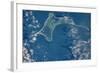 Satellite view of Gardiners island in Gardiners Bay, East Hampton, New York State, USA-null-Framed Photographic Print