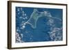 Satellite view of Gardiners island in Gardiners Bay, East Hampton, New York State, USA-null-Framed Photographic Print