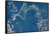 Satellite view of Gardiners island in Gardiners Bay, East Hampton, New York State, USA-null-Framed Stretched Canvas