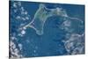 Satellite view of Gardiners island in Gardiners Bay, East Hampton, New York State, USA-null-Stretched Canvas