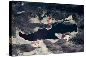 Satellite view of Great Salt Lake and salt flats, Utah, USA-null-Stretched Canvas