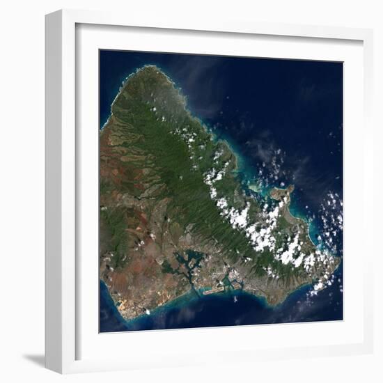 Satellite View of Honolulu, Oahu, Hawaii-Stocktrek Images-Framed Photographic Print