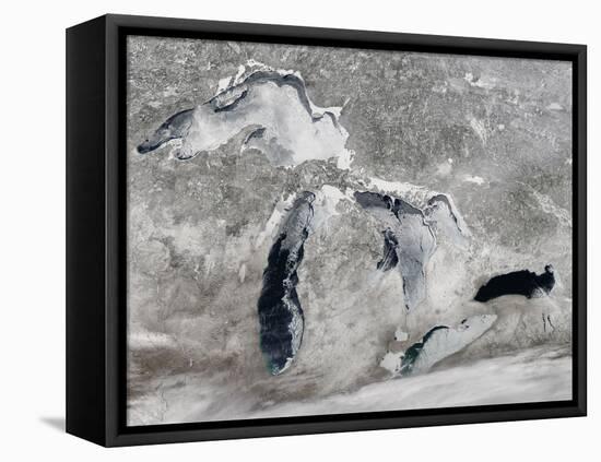 Satellite View of Ice on the Great Lakes, United States-null-Framed Stretched Canvas