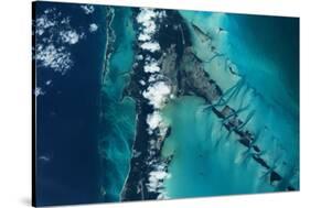 Satellite view of islands, Exuma, Bahamas-null-Stretched Canvas