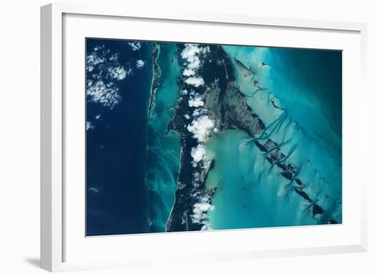 Satellite view of islands, Exuma, Bahamas-null-Framed Photographic Print