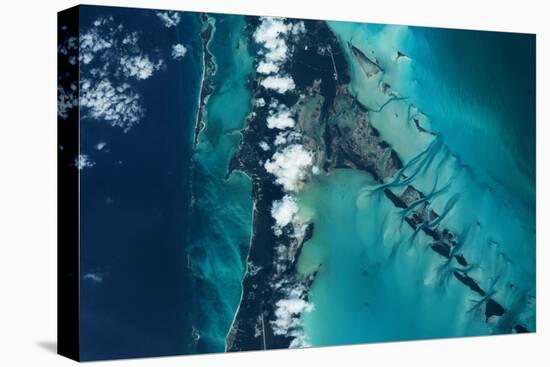 Satellite view of islands, Exuma, Bahamas-null-Stretched Canvas