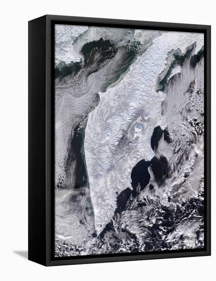 Satellite View of Kamchatka Peninsula, Eastern Russia-Stocktrek Images-Framed Stretched Canvas