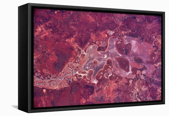 Satellite view of Lake Carnegie, Little Sandy Desert, Western Australia, Australia-null-Framed Stretched Canvas