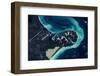 Satellite view of Lake Ellesmere and Pigeon Bay at Banks Peninsula near Christchurch, New Zealand-null-Framed Photographic Print