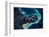 Satellite view of Lake Ellesmere and Pigeon Bay at Banks Peninsula near Christchurch, New Zealand-null-Framed Photographic Print