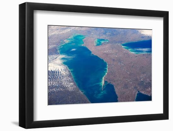 Satellite view of Lake Erie between USA and Canada-null-Framed Photographic Print