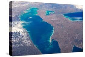 Satellite view of Lake Erie between USA and Canada-null-Stretched Canvas