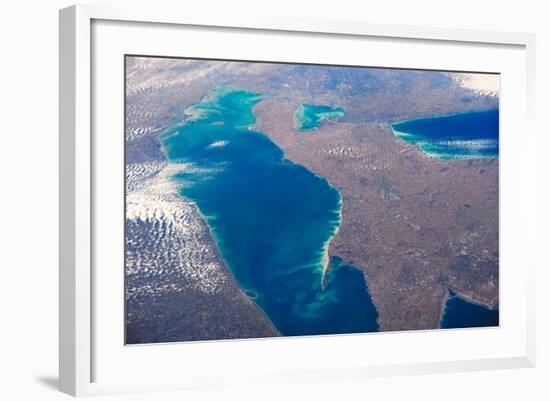Satellite view of Lake Erie between USA and Canada-null-Framed Photographic Print