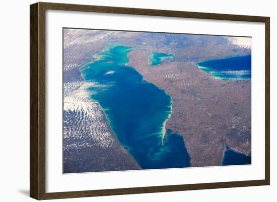 Satellite view of Lake Erie between USA and Canada-null-Framed Photographic Print