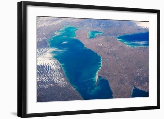 Satellite view of Lake Erie between USA and Canada-null-Framed Photographic Print