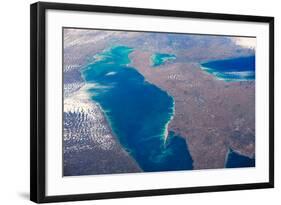 Satellite view of Lake Erie between USA and Canada-null-Framed Photographic Print