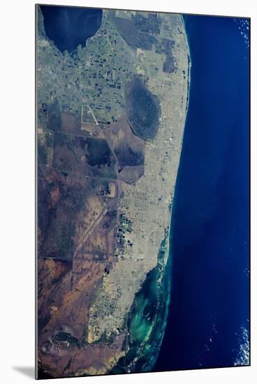 Satellite view of Miami City along Atlantic Coast, Florida, USA-null-Mounted Premium Photographic Print