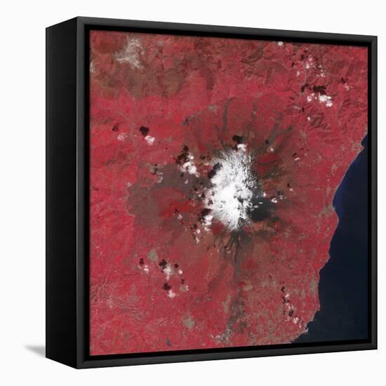 Satellite View of Mount Etna Emitting Plumes of Volcanic Gases-null-Framed Stretched Canvas