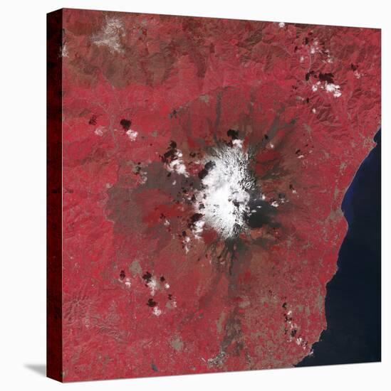 Satellite View of Mount Etna Emitting Plumes of Volcanic Gases-null-Stretched Canvas