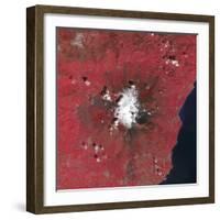 Satellite View of Mount Etna Emitting Plumes of Volcanic Gases-null-Framed Photographic Print