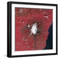 Satellite View of Mount Etna Emitting Plumes of Volcanic Gases-null-Framed Photographic Print