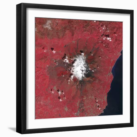 Satellite View of Mount Etna Emitting Plumes of Volcanic Gases-null-Framed Photographic Print