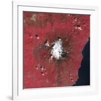 Satellite View of Mount Etna Emitting Plumes of Volcanic Gases-null-Framed Photographic Print