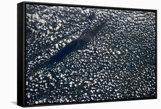 Satellite view of scattered clouds over landscape near Valavsk, Homiel Province, Belarus-null-Framed Stretched Canvas