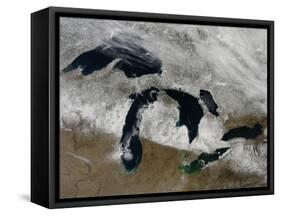 Satellite View of Snow across Wisonsin, Michigan and Canada-Stocktrek Images-Framed Stretched Canvas