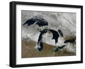 Satellite View of Snow across Wisonsin, Michigan and Canada-Stocktrek Images-Framed Photographic Print