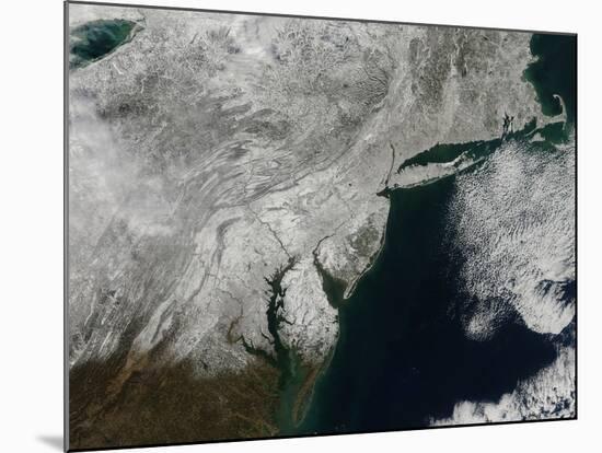 Satellite View of Snow in the Northeastern United States-null-Mounted Photographic Print