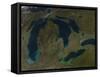 Satellite View of the Great Lakes, USA-Stocktrek Images-Framed Stretched Canvas