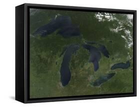 Satellite View of the Great Lakes-Stocktrek Images-Framed Stretched Canvas