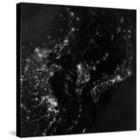 Satellite View of the Korean Peninsula Showing City Lights at Night-null-Stretched Canvas