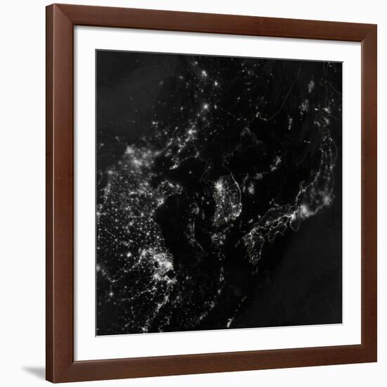 Satellite View of the Korean Peninsula Showing City Lights at Night-null-Framed Photographic Print