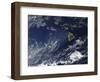 Satellite View of Volcanic Fog from Kilauea Volcano Swirling around the Hawaiian Islands-null-Framed Photographic Print