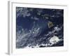 Satellite View of Volcanic Fog from Kilauea Volcano Swirling around the Hawaiian Islands-null-Framed Photographic Print