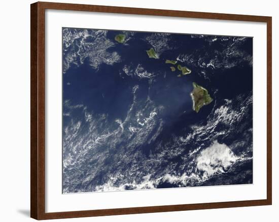 Satellite View of Volcanic Fog from Kilauea Volcano Swirling around the Hawaiian Islands-null-Framed Photographic Print