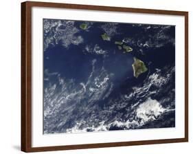 Satellite View of Volcanic Fog from Kilauea Volcano Swirling around the Hawaiian Islands-null-Framed Photographic Print