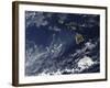 Satellite View of Volcanic Fog from Kilauea Volcano Swirling around the Hawaiian Islands-null-Framed Photographic Print