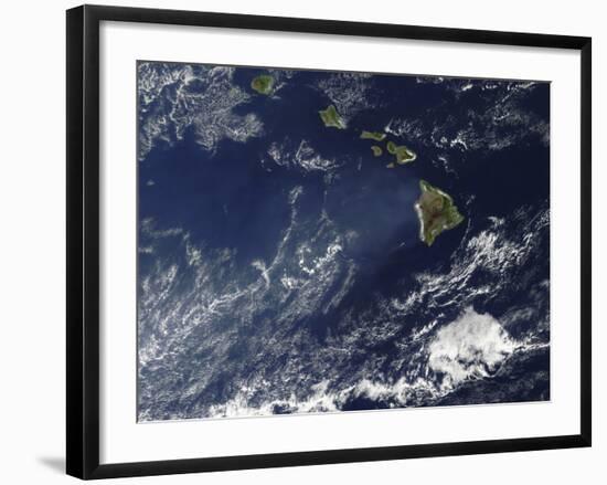 Satellite View of Volcanic Fog from Kilauea Volcano Swirling around the Hawaiian Islands-null-Framed Photographic Print