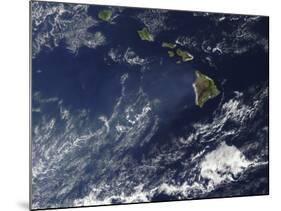 Satellite View of Volcanic Fog from Kilauea Volcano Swirling around the Hawaiian Islands-null-Mounted Photographic Print