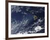 Satellite View of Volcanic Fog from Kilauea Volcano Swirling around the Hawaiian Islands-null-Framed Photographic Print