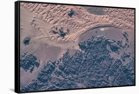Satellite view of wet sand on riverbed, Ha'il Province, Saudi Arabia-null-Framed Stretched Canvas