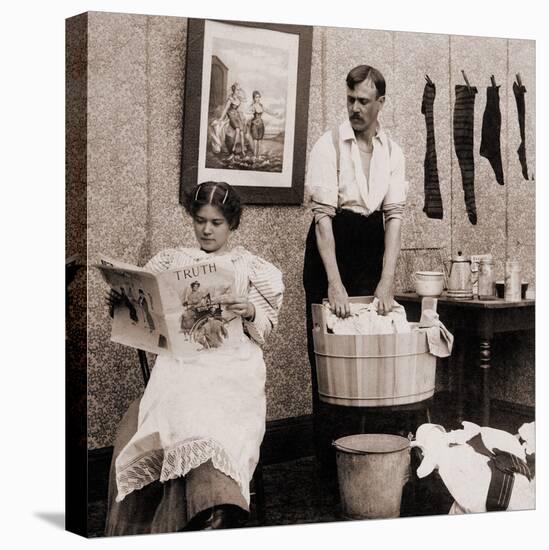 Satire of Feminism Showing an Extreme Role Reversal in a 1900's American Home-null-Stretched Canvas