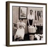 Satire of Feminism Showing an Extreme Role Reversal in a 1900's American Home-null-Framed Photo