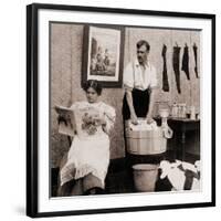 Satire of Feminism Showing an Extreme Role Reversal in a 1900's American Home-null-Framed Photo