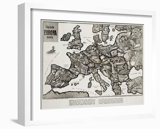 Satirical Map - Europe in the World War 1914-E. Zimmerman-Framed Giclee Print