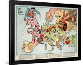 Satirical Map - Hark! Hark! the Dogs Do Bark! 1914-Walter Emanuel-Framed Giclee Print